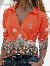 Load image into Gallery viewer, Women's Lapel Long Sleeve Floral Print V-neck Top