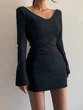 Load image into Gallery viewer, Casual Solid Color Flared Sleeve V-Neck Mini Dress