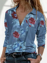 Load image into Gallery viewer, Fashion Lapel Flower V-neck Long Sleeve Casual T-shirt Top