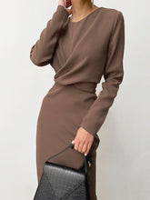 Load image into Gallery viewer, Fashion Slim Long Sleeve Round Neck High Waist Midi Dress