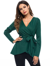 Load image into Gallery viewer, Fashion Women'S V-Neck Tie Solid Color Long-Sleeved Shirt