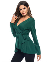 Load image into Gallery viewer, Fashion Women'S V-Neck Tie Solid Color Long-Sleeved Shirt