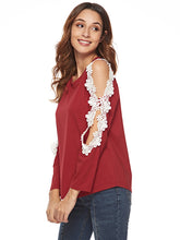 Load image into Gallery viewer, Women'S Fashion Round Neck Lace Stitching Long Sleeve T-Shirt