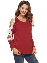 Load image into Gallery viewer, Women'S Fashion Round Neck Lace Stitching Long Sleeve T-Shirt