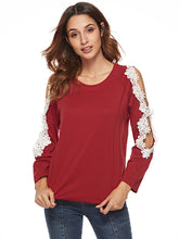 Load image into Gallery viewer, Women'S Fashion Round Neck Lace Stitching Long Sleeve T-Shirt