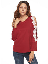 Load image into Gallery viewer, Women'S Fashion Round Neck Lace Stitching Long Sleeve T-Shirt