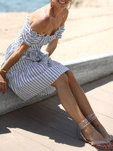 Load image into Gallery viewer, Casual Striped One-Shoulder Short-Sleeved Midi Dress