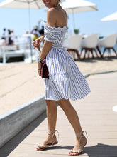 Load image into Gallery viewer, Casual Striped One-Shoulder Short-Sleeved Midi Dress