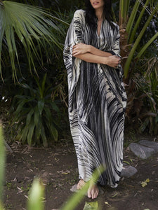 Women Bohemian Stripe Printing Beach Dress Cover-Up