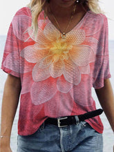 Load image into Gallery viewer, Abstract Flower Print Round Neck Short Sleeve Loose T-shirt Top