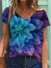 Load image into Gallery viewer, Abstract Flower Print Round Neck Short Sleeve Loose T-shirt Top