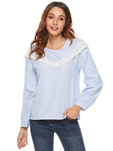 Load image into Gallery viewer, Women'S Round Neck Lace Stitching Long Sleeve T-Shirt