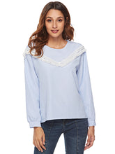 Load image into Gallery viewer, Women'S Round Neck Lace Stitching Long Sleeve T-Shirt