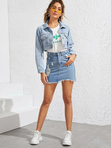 Women'S Fashion Lapel Ultra Short Denim Jacket