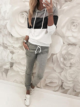 Load image into Gallery viewer, Color Block Stitching Casual Hooded Tops Trousers Two-piece Suit