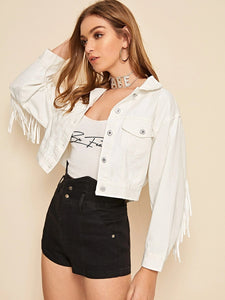 Women'S Fashion Casual Lapel Fringed Denim Jacket