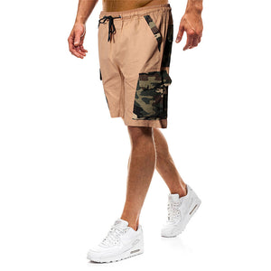 Men'S Fashion Camouflage Stitching Tether Belt Cargo Shorts