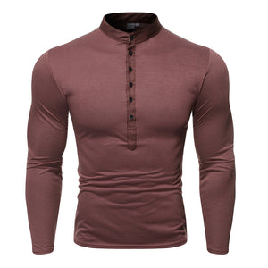 Men'S Fake Two-Piece V-Neck Casual Long-Sleeved T-Shirt