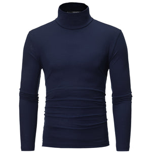 Men'S Solid Color Casual High Collar Long Sleeve T-Shirt