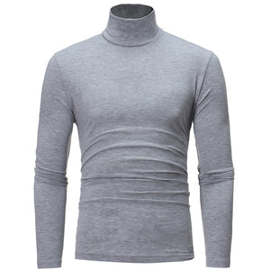 Men'S Solid Color Casual High Collar Long Sleeve T-Shirt