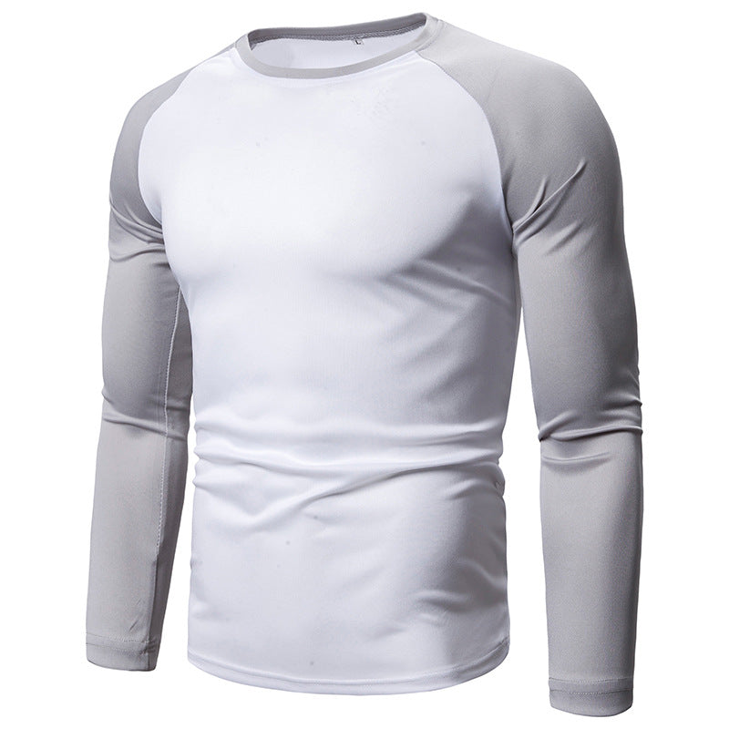 Men'S Casual Long Sleeve Stitching Round Neck T-Shirt