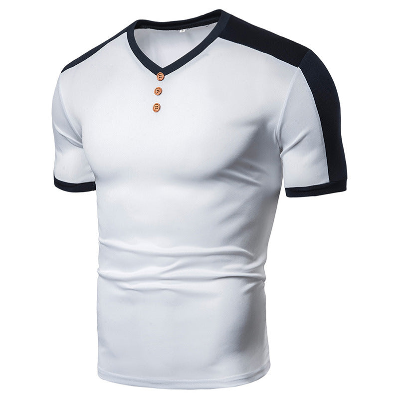 Men'S Fashion V-Neck Stitching Short Sleeve T-Shirt