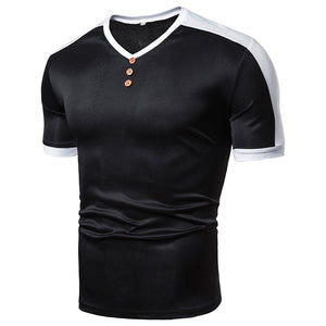 Men'S Fashion V-Neck Stitching Short Sleeve T-Shirt