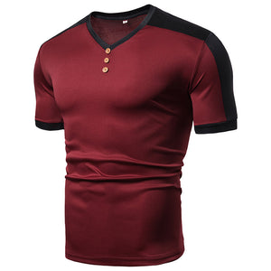 Men'S Fashion V-Neck Stitching Short Sleeve T-Shirt