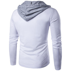 Male Youth Personality Long-Sleeved Color Matching Hooded T-Shirt