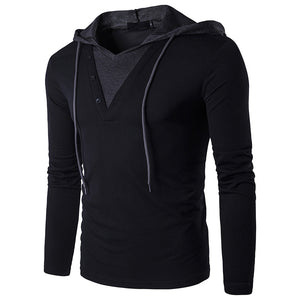 Male Youth Personality Long-Sleeved Color Matching Hooded T-Shirt