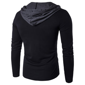 Male Youth Personality Long-Sleeved Color Matching Hooded T-Shirt