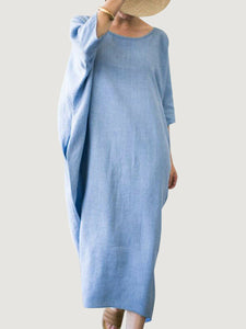 Loose Bat Cotton And Linen Women'S Dress