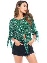 Load image into Gallery viewer, Women'S Leopard Print Tie Round Neck Chiffon Shirt