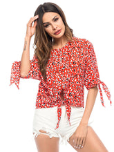 Load image into Gallery viewer, Women'S Leopard Print Tie Round Neck Chiffon Shirt