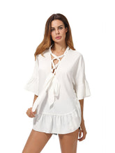 Load image into Gallery viewer, Women'S Loose Solid Color V-Neck Strap Flared Sleeve Top
