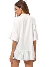 Load image into Gallery viewer, Women'S Loose Solid Color V-Neck Strap Flared Sleeve Top