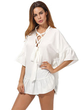 Load image into Gallery viewer, Women'S Loose Solid Color V-Neck Strap Flared Sleeve Top