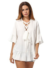 Load image into Gallery viewer, Women'S Loose Solid Color V-Neck Strap Flared Sleeve Top