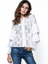 Load image into Gallery viewer, Women'S Fashion Cake Layer Flared Sleeve Hollow Lace Top