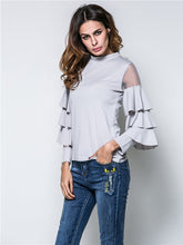 Load image into Gallery viewer, Women'S Fashion Stand-Up Collar Mesh Stitching Trumpet Sleeve T-Shirt
