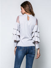 Load image into Gallery viewer, Women'S Fashion Stand-Up Collar Mesh Stitching Trumpet Sleeve T-Shirt