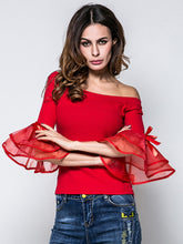 Load image into Gallery viewer, Women'S Organza Stitching Flared Sleeve Short One-Shoulder T-Shirt