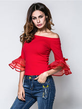 Load image into Gallery viewer, Women'S Organza Stitching Flared Sleeve Short One-Shoulder T-Shirt