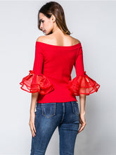 Load image into Gallery viewer, Women'S Organza Stitching Flared Sleeve Short One-Shoulder T-Shirt