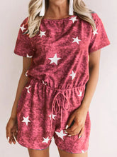 Load image into Gallery viewer, Star Print Lace-up Short-sleeved Shorts Casual Jumpsuit