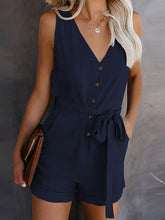 Load image into Gallery viewer, Casual V-neck Bow Shorts Jumpsuit Button Romper with Belt