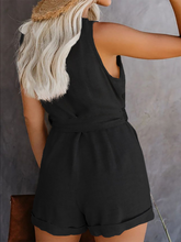 Load image into Gallery viewer, Casual V-neck Bow Shorts Jumpsuit Button Romper with Belt