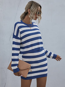 Fashion Casual Striped Loose Knit Two-Piece Suit