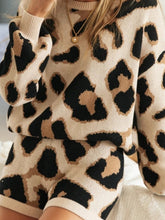 Load image into Gallery viewer, Autumn Female Leopard Print Long Sleeve Sweater Shorts Suit