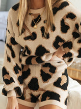 Load image into Gallery viewer, Autumn Female Leopard Print Long Sleeve Sweater Shorts Suit